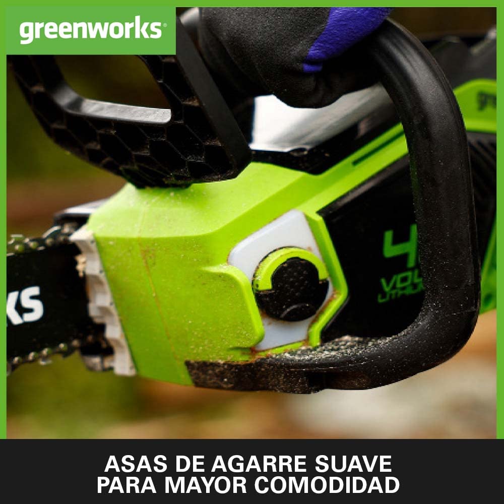 Greenworks GD40CS15K2X Motosierra a Batería, Motor sin Escobillas, Largo de Barra 14 Pulgada (35cm), Velocidad de Cadena 12 m/s, 3,5 kg, Protección de Retroceso, 2 x Baterías 40V 2Ah y Cargador