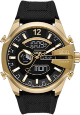 Diesel Reloj Mega Chief para Hombre, movimiento Ana-Digi con correa de silicona, acero inoxidable o piel, 51 mm, Tono dorado y negro