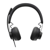 Logitech ZONE WIRED Headset Auricular profesional con micrófono cancelador de prestaciones superiores, conexión por cable con conector USB-A y USB-C, audio de alta fidelidad, Certificado UC- Grafito