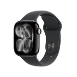 Apple Watch Series 11 GPS con caja de aluminio en negro azabache de 42 mm y correa deportiva negra-Talla S/M.Calidad del Sueño,monitores de entreno y salud,pantalla siempre activa, resistencia al agua