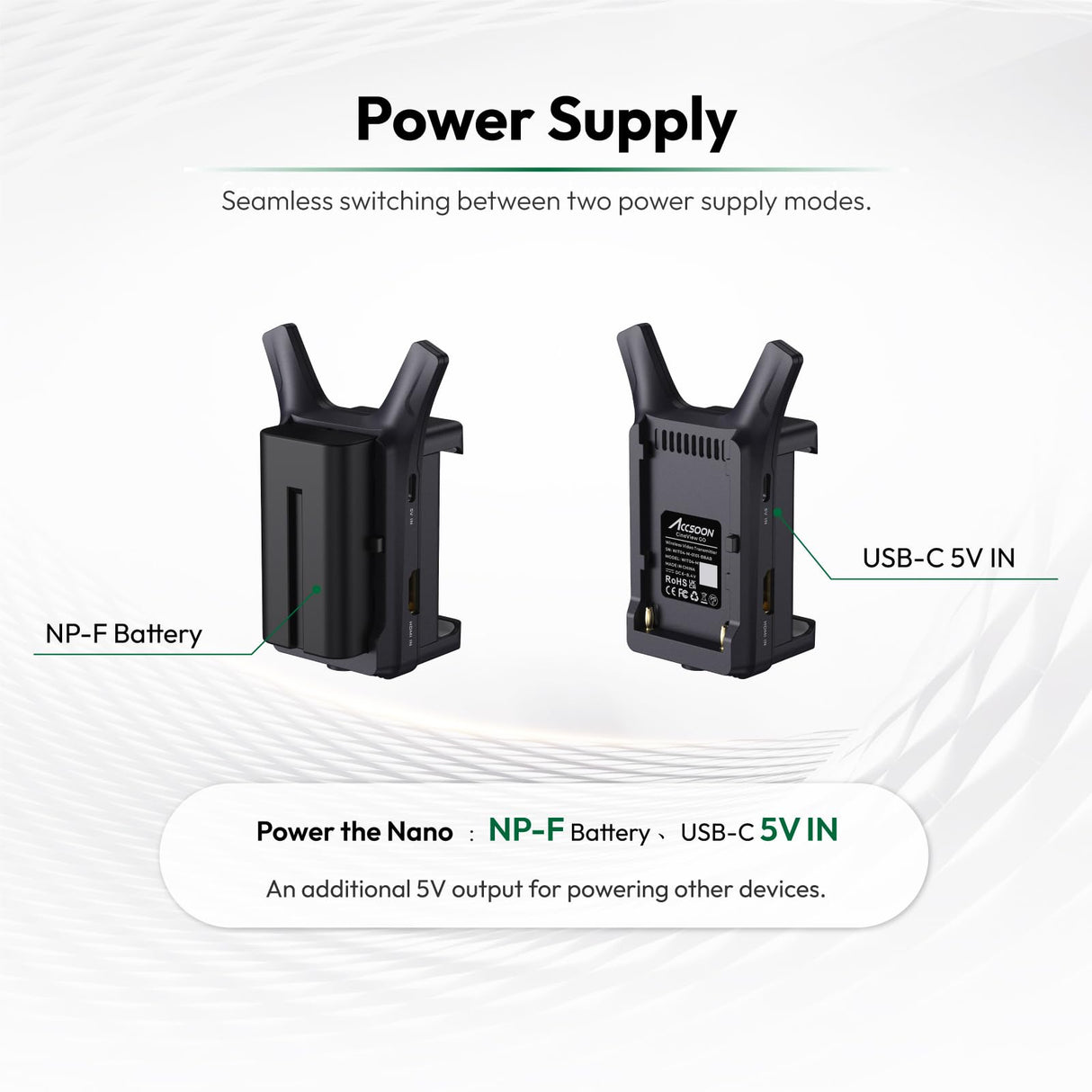 Accsoon CineView Nano Transmisor de Video iOS/Android inalámbrico 5G HDMI Compacto, Alcance de 500pies/150m latencia de 60 ms, Monitoreo de 4 Dispositivos, Compatible con Estabilizador RS2/RS3