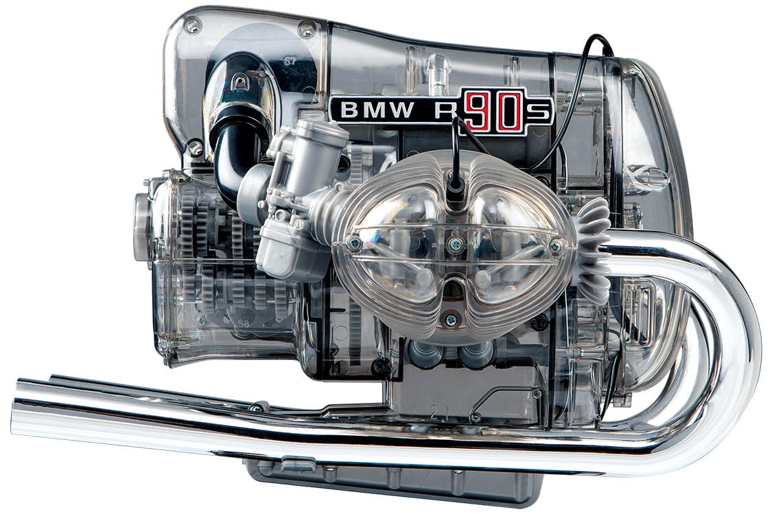 Franzis BME019 67009 0 BMW R 90 S Boxermotor originalgetreues Modell, Bausatz mit schaltbarem 5 Gang Getriebe, über 200 Teile und Begleitbuch, bunt