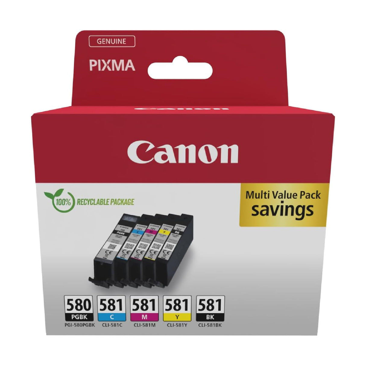 Canon Tinta - PGI-580 + CLI-581 - Pack de 5 Cartuchos Originales - (x 1 Negro, x 1 Cian, x 1 Magenta, x 1 Amarillo, x 1 Negro Pigmentado)