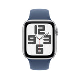 Apple Watch SE de 2.ª generación GPS Smartwatch con Caja de Aluminio en Plata de 44 mm y Correa Deportiva Azul Denim - Talla S/M. Monitores de entreno y sueño y Resistencia al Agua