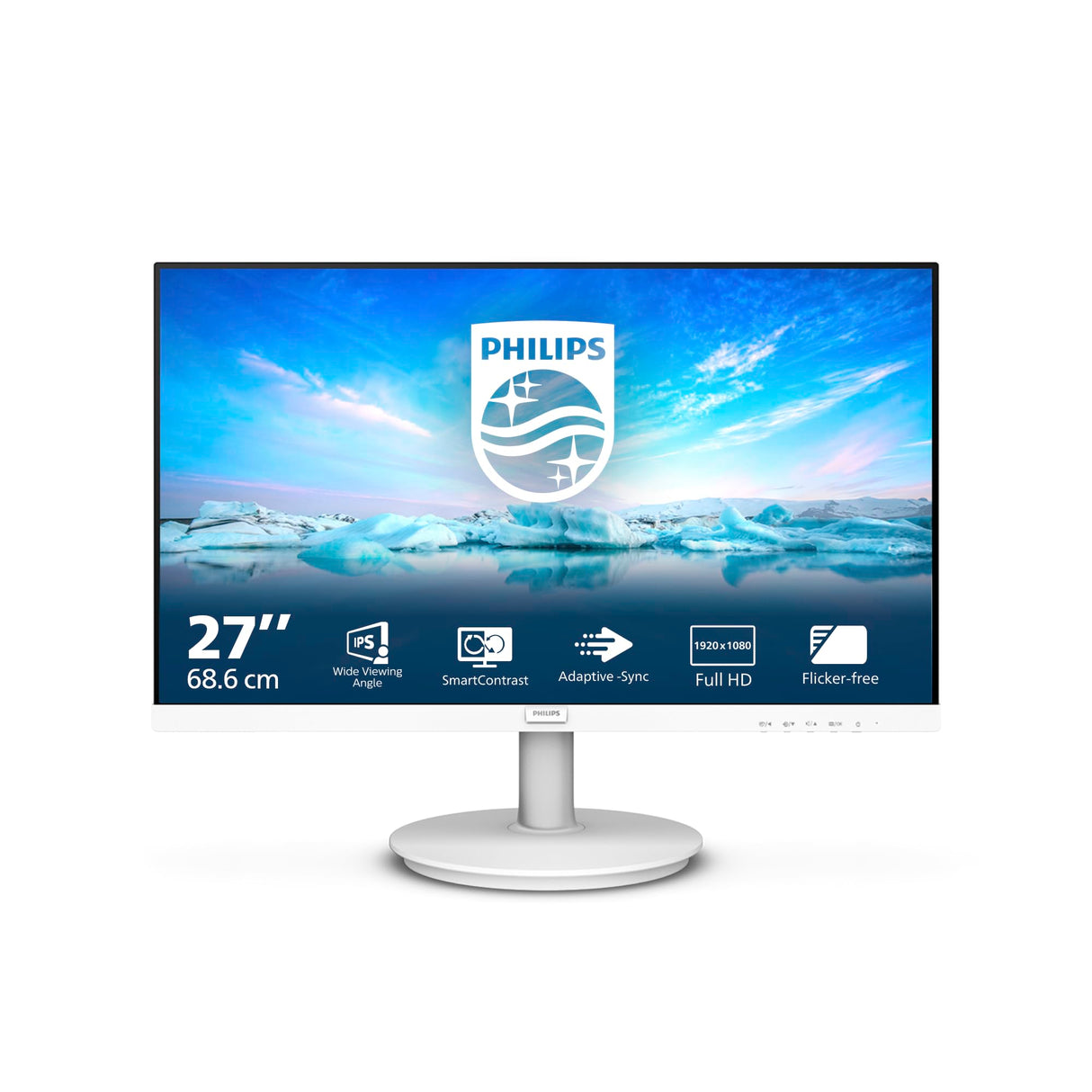 Philips 271V8AW Monitor 27 Pulgadas FHD, 75Hz, IPS, 4 ms GtG, Adaptive Sync., Altavoces (1920x1080, 1x HDMI 1.4), Blanco