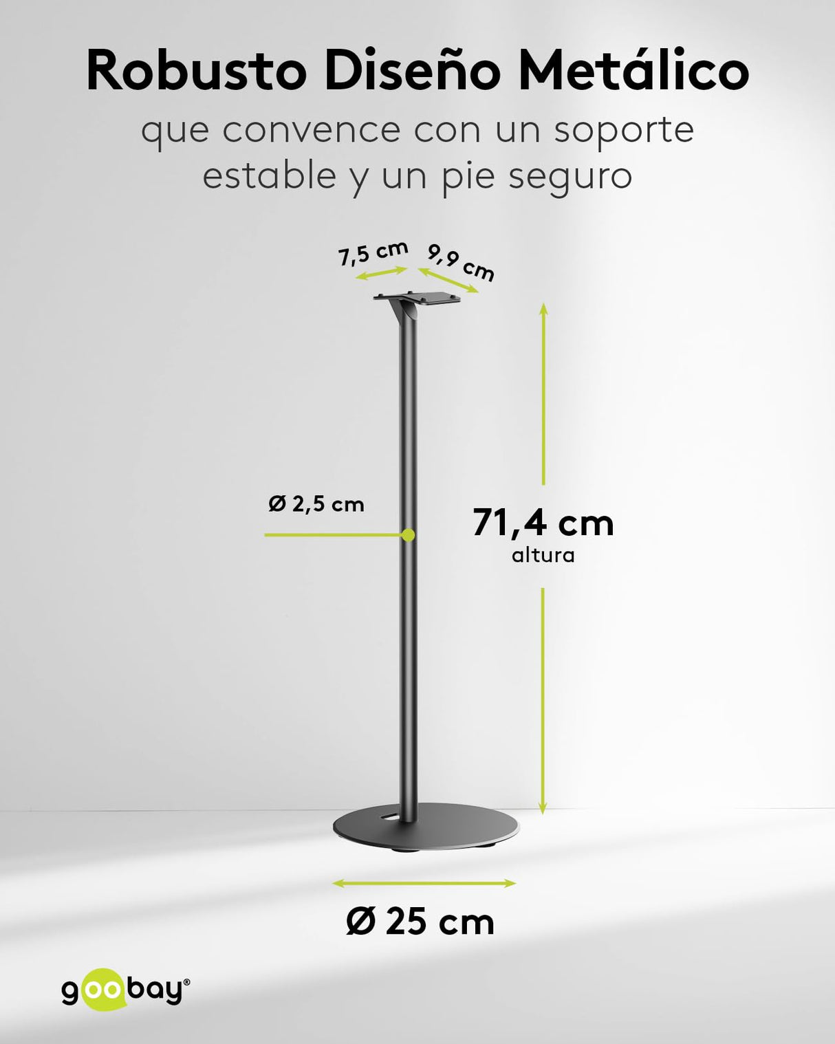 goobay Soporte para Altavoces Sonos Era 300, Capacidad de Carga de 5 K, gestión de Cables, 71,5 cm de Altura, Negro, 71195
