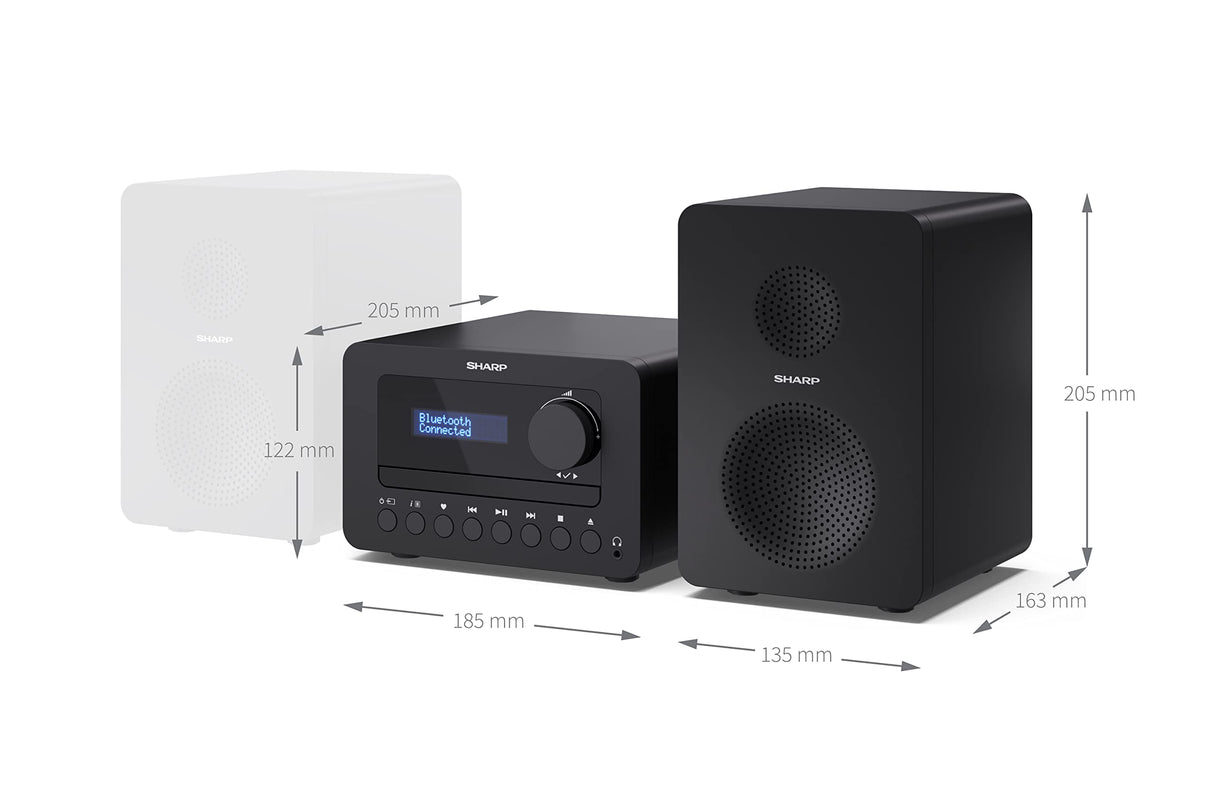 Sharp XL-B520D(BK) Microcadena Sound System Estereo con Radio Dab, Dab+, FM, Bluetooth 5.0, CD-MP3, reproducción USB, 40W Color Negro