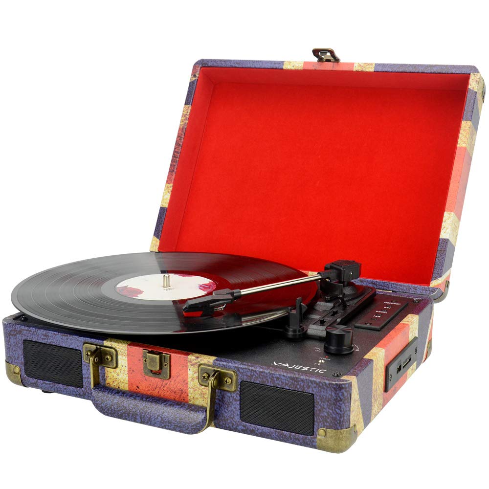 New Majestic TT-43 BT/USB/SD/AX - Tocadiscos (Tocadiscos de tracción por correa, Azul, Rojo, Blanco, 33,45,78 RPM, Digital, Cartucho de cerámica estéreo, SD)