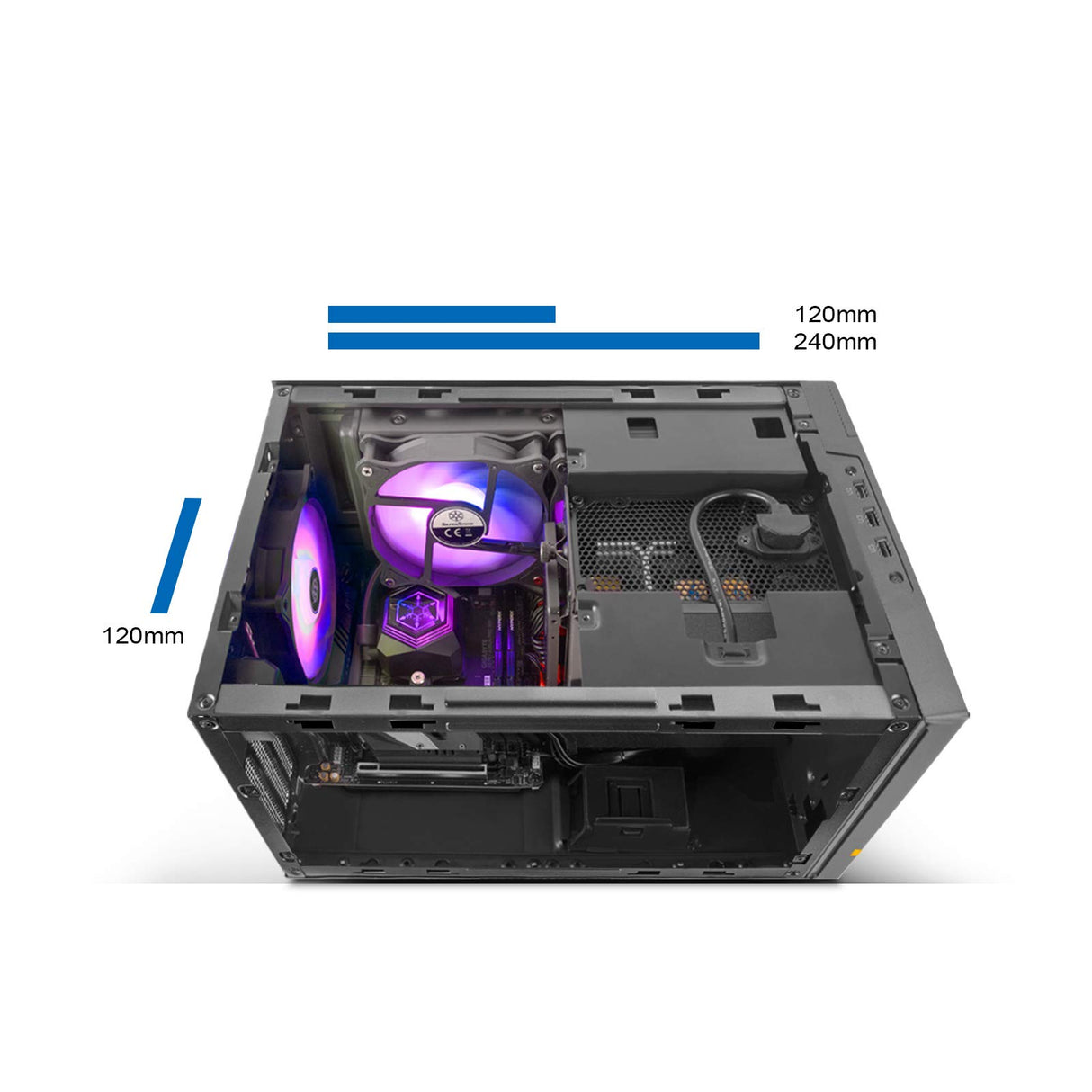 SilverStone Technology 12057 SUGO 14, Chasis Cubo Mini-ITX, Acepta Tarjetas gráficas de tamaño Completo y 3 zócalos/ATX PSU / 240mm AIO, 4 Paneles extraíbles, SST-SG14B