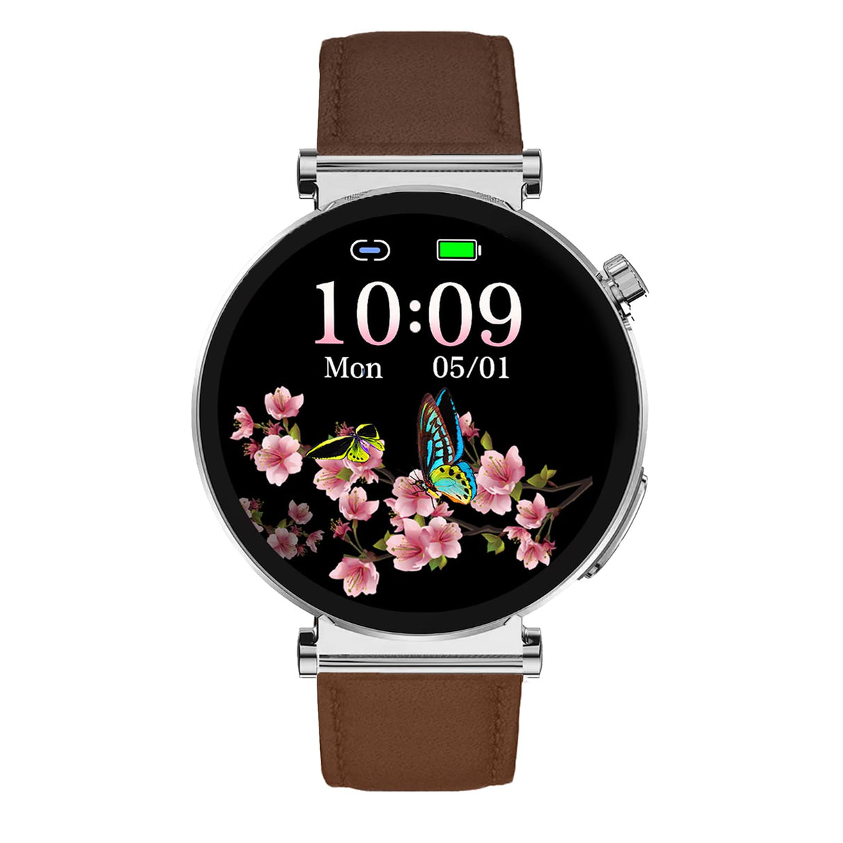 Knauermann NEO 2 (2025) - Plata Redonda - Reloj de Salud Smartwatch - ECG - Función HRV - Bluetooth BT - Apnea del Sueño - Presión Arterial - Pulsera de Cuero de Vaca Marrón, Durchmesser: 40mm; Dicke: