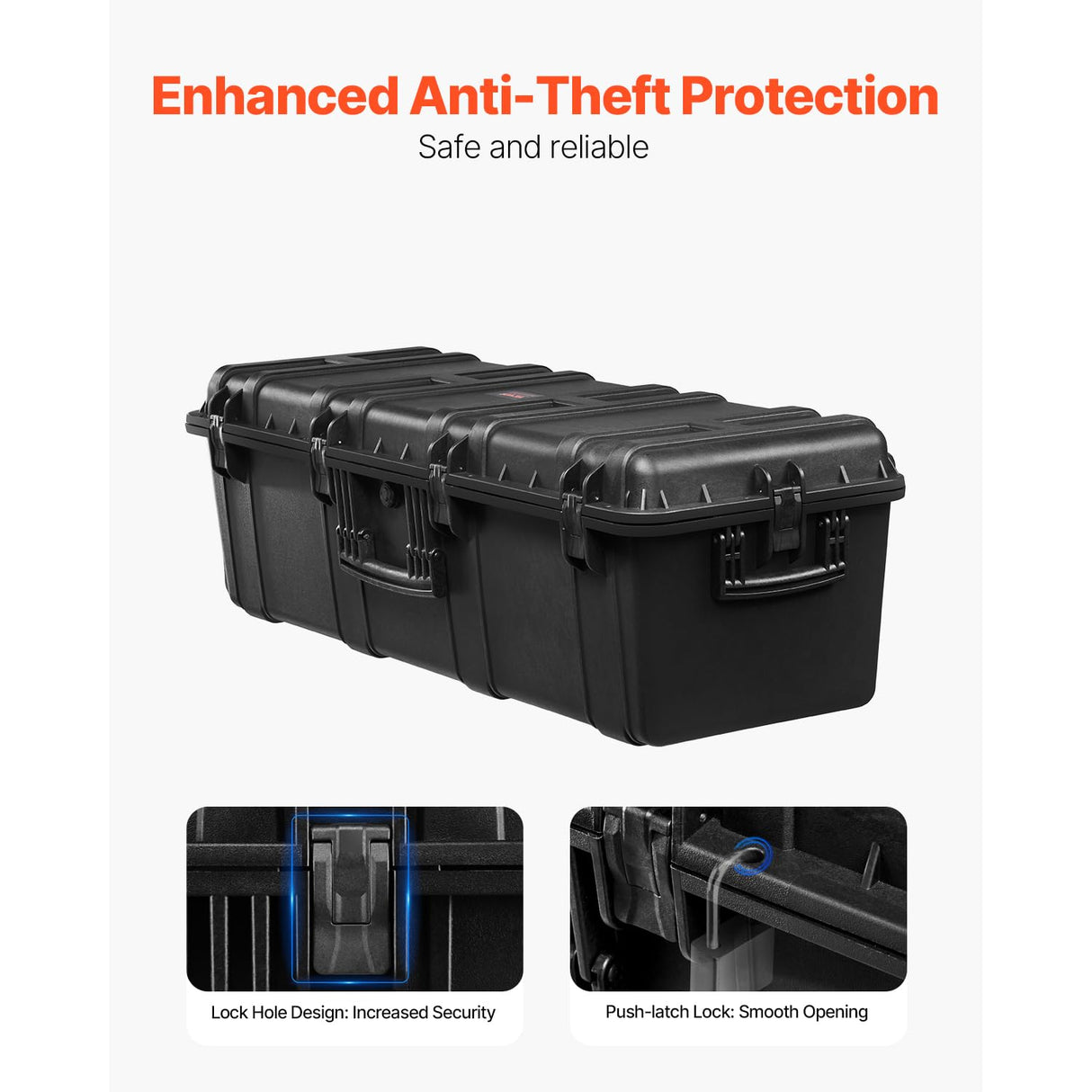 VEVOR Estuche Rígido Impermeable de 1120 x 405 x 342 mm de Gran Capacidad con 3 Asas, Estuche Protector IP67 con 6 Clips, 6 Orificios para Candado y Espuma Insertada para Equipos Grandes, Negro