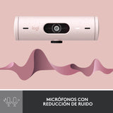 Logitech Brio 500 HD Webcam Ajuste Luz, Modo Visualización, Mics Duales con Reducción Ruido, Cubierta Privacidad Cámara Web, Admite MS Teams, Google Meet, Zoom, Cable USB-C, Webcam Streaming - Rosa