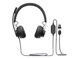 Logitech ZONE WIRED Headset Auricular profesional con micrófono cancelador de prestaciones superiores, conexión por cable con conector USB-A y USB-C, audio de alta fidelidad, Certificado UC- Grafito