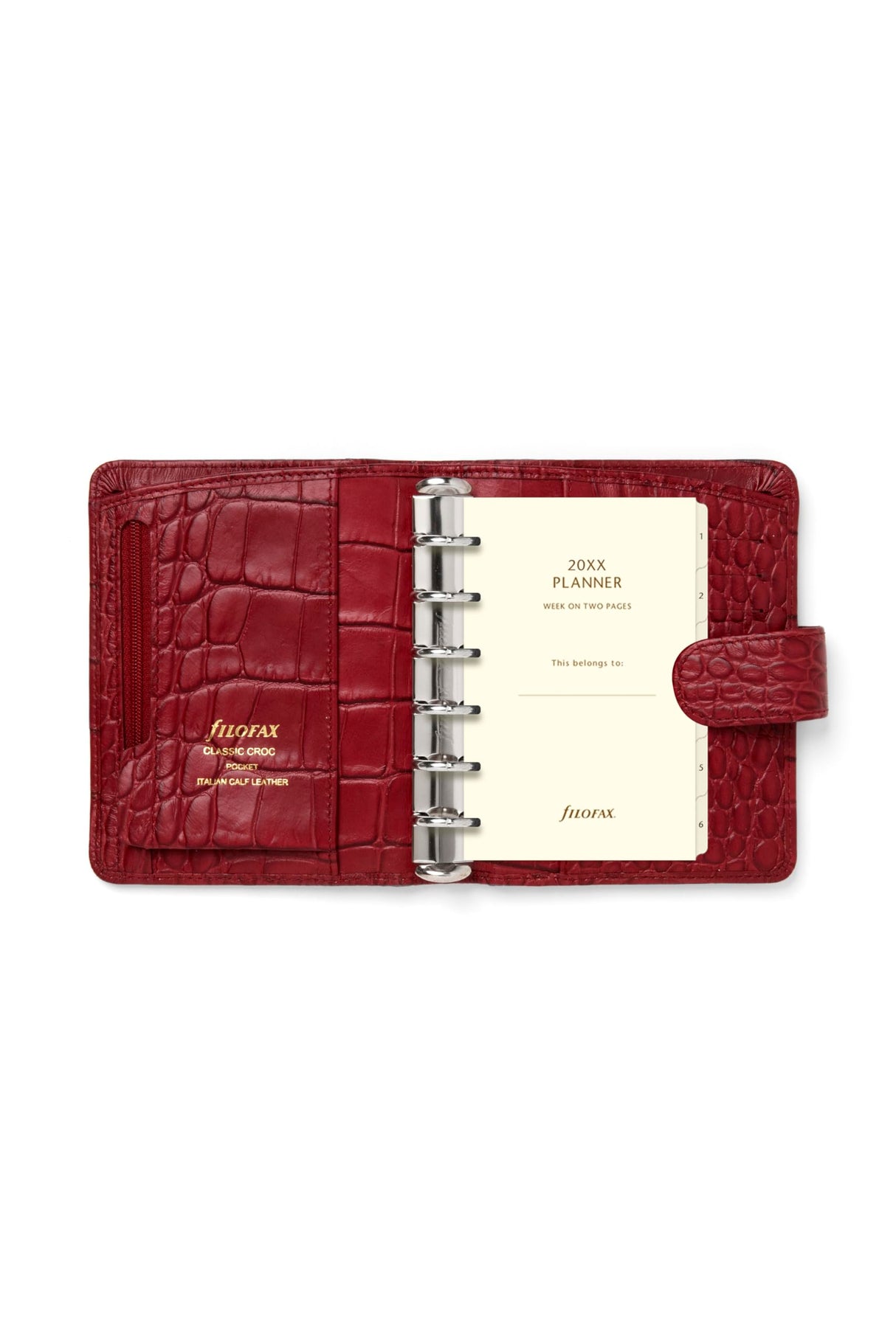 Filofax Pocket Classic - Organizador de cocodrilo, color cereza