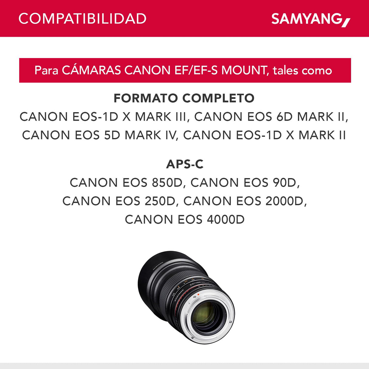 Samyang 135 mm F2.0 para Canon EF - Teleobjetivo de fotograma completo y distancia focal fija APS-C para cámara Canon EF/ EF-S, enfoque manual, para Canon EOS-1D X Mark III, 6D Mark II, 5D Mark IV