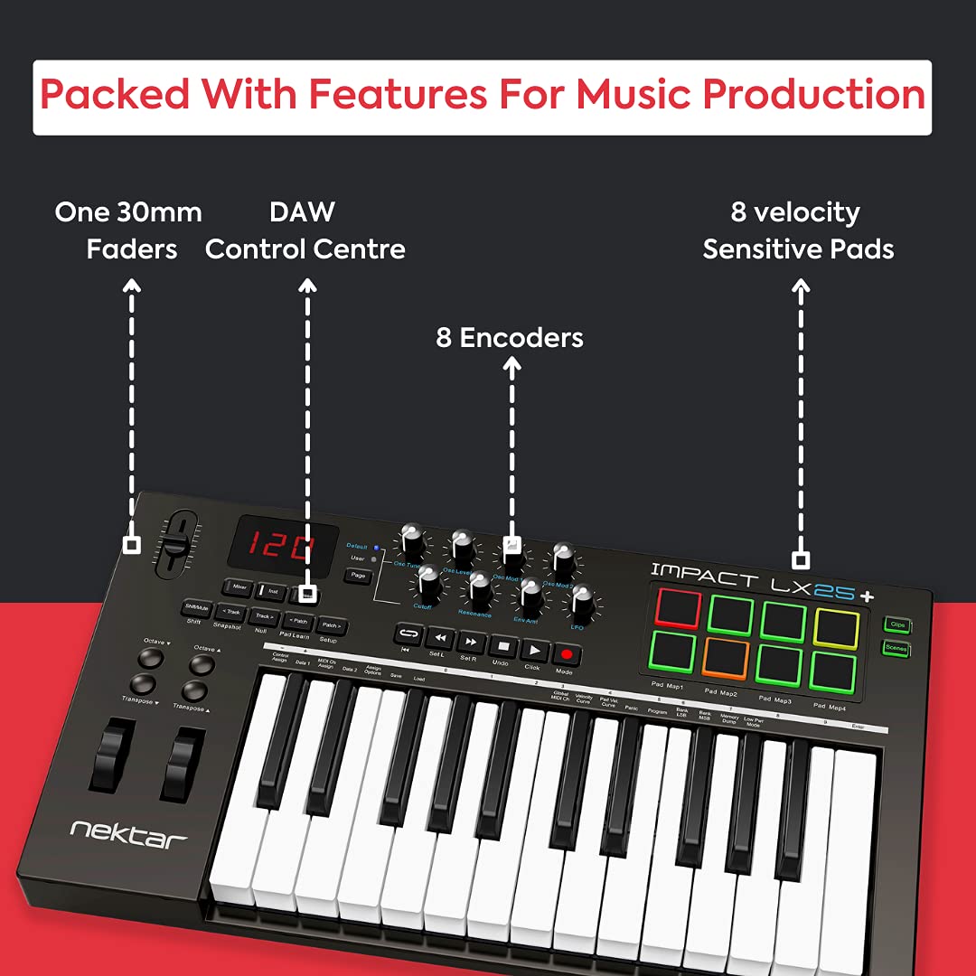 Nektar Impact LX 25+ - Teclado controlador USB midi de estudio | LX-25 Plus