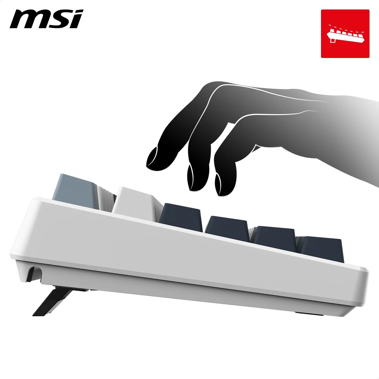 MSI Forge GK600 TKL Wireless Sky FR - Teclado AZERTY mecánico con interruptores lineales - Teclas PBT Impresas por sublimación, Base Antideslizante, LED RGB, USB 2.0, Bluetooth, 2.4 GHz - Tenkeyless