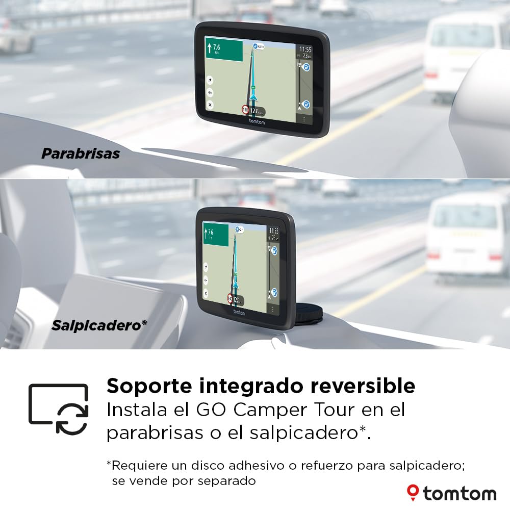 Tomtom GPS GO Camper Tour 2ª generación para Autocaravana y Caravana, Pantalla de 6" con PI para Autocaravana y Caravana, Actualización Wi-FI,Tráfico TomTom, Alertas de Zonas de peligro. Mapas Europa