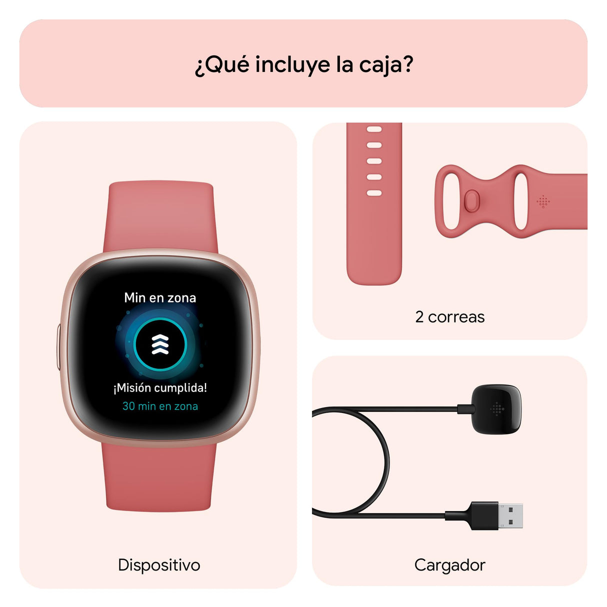 Fitbit Versa 4,Pink Sand/Copper Rose Smartwatch, Unisex-Adult, Rosa Arena/Aluminio Rosa cobrizo, One Size