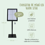 SECURIT - Porta folletos Exterior con Iluminación LED "Black Star" - Con Marco A2 + Poste + Base + Cable de 5 m + Mando a Distancia - En Acero - Restaurante, Cafetería, Bar - Negro