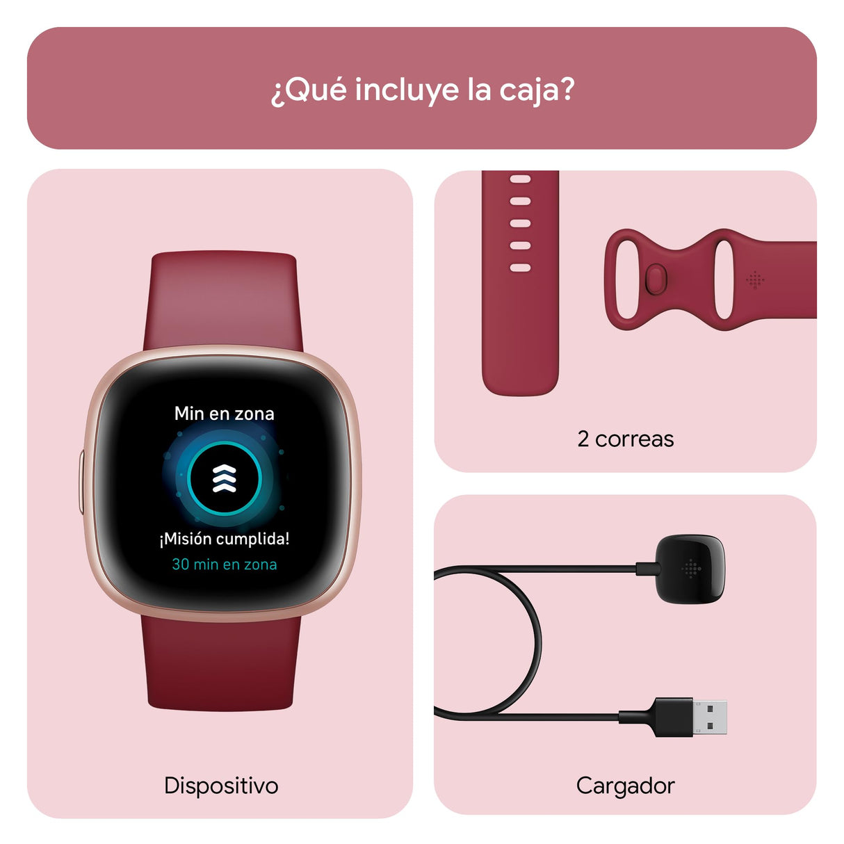 Fitbit Versa 4,Beet/Copper Rose Smartwatch, Unisex-Adult, Rojo Cereza/Aluminio Rosa cobrizo, One Size