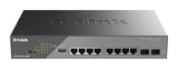 D-Link Switch Smart 10 Puertos Gigabit PoE (8 x 1000Base-T y 2 x SFP Gigabit), PoE+, Long Range PoE (hasta 250m), 130W PoE Budget, Interfaz Web dedicada a videovigilancia IP, VLAN, QoS, ERPS, ONVIF