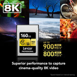 Lexar Tarjeta de Memoria Profesional CFexpress Tipo A Gold Series de 80 GB, hasta 900 MB/s de Lectura, Video 8K de Calidad cinematográfica, clasificada VPG 400 (LCAGOLD080G-RNENG)