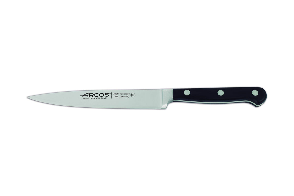 Arcos Set Cuchillos 5 piezas Acero Inoxidable Nitrum. Cuchillo Cocina Profesional Afilado para Cortar Carne. Mango Ergonómico Polioximetileno POM. Serie Opera. Diseño Clásico. Color Negro.