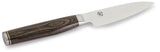 KAI Shun Premier Tim Mälzer Cuchillo de oficina japonés con hoja de 10 cm - Núcleo VG-MAX 61 (±1) HRC, 32 capas de Damasco pulido - Mango de madera de Pakka color marrón medio -Hecho en Japón
