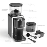 BEEM GRIND-PERFECT Molinillo de café eléctrico, 250 g, ajuste de grado de molienda de 35 niveles, mecanismo cónico, dosificación ajustable mediante rueda giratoria (2 – 12 tazas), molido directamente