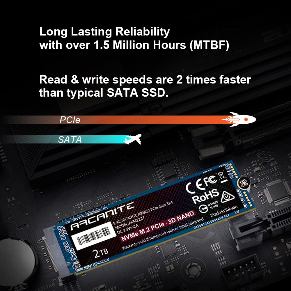ARCANITE 2 TB NVMe SSD M.2 2280 PCIe Gen 3x4 Disco Duro Sólido Interno SSD