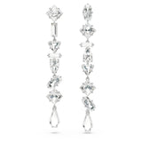 Swarovski Pendientes Mesmera, Diseño asimétrico, Tallas mixtas, Largos, Blancos, Baño de rodio