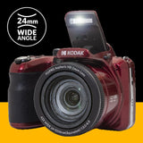 KODAK Pack Digital Bridge Pixpro Astro Zoom AZ425 + Tarjeta SDHC de 32 GB – Cámara de 20 MP, Zoom Optico de 42x, Gran Angular, Pantalla LCD de 3", Video Full HD 1080p, Batería de Litio-Ion – Rojo