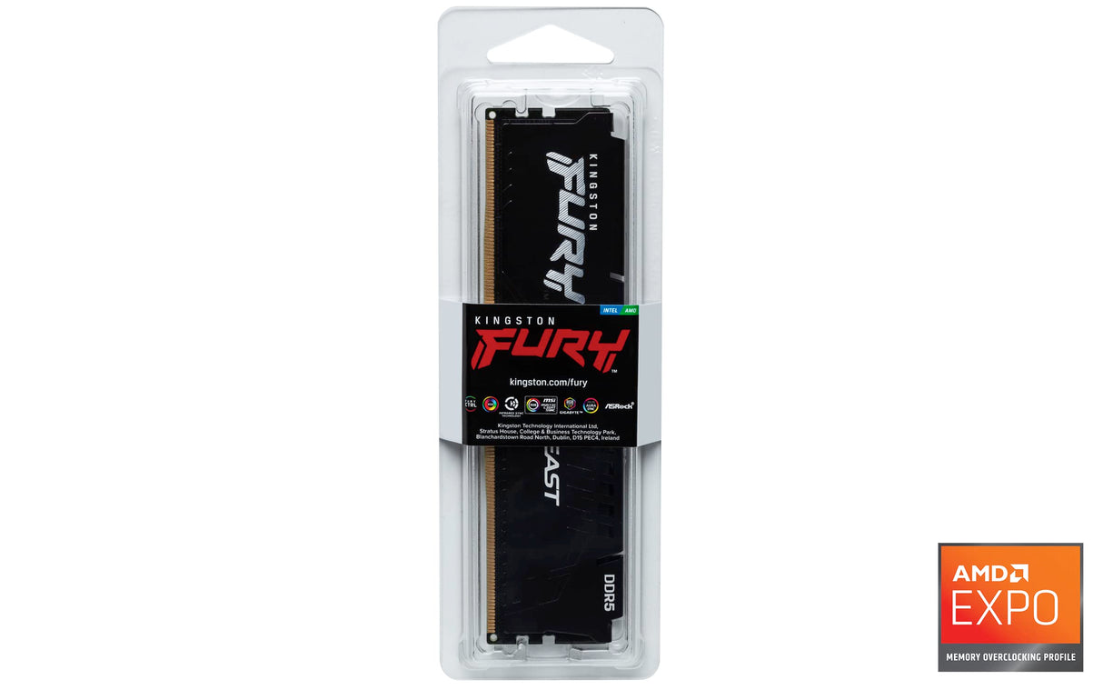 Kingston Fury Beast Negro DDR5 32GB 5200MT/s CL40 DIMM Memoria Gamer para Ordenadores de sobremesa Módulo único AMD Expo e Intel XMP - KF552C40BB2-32