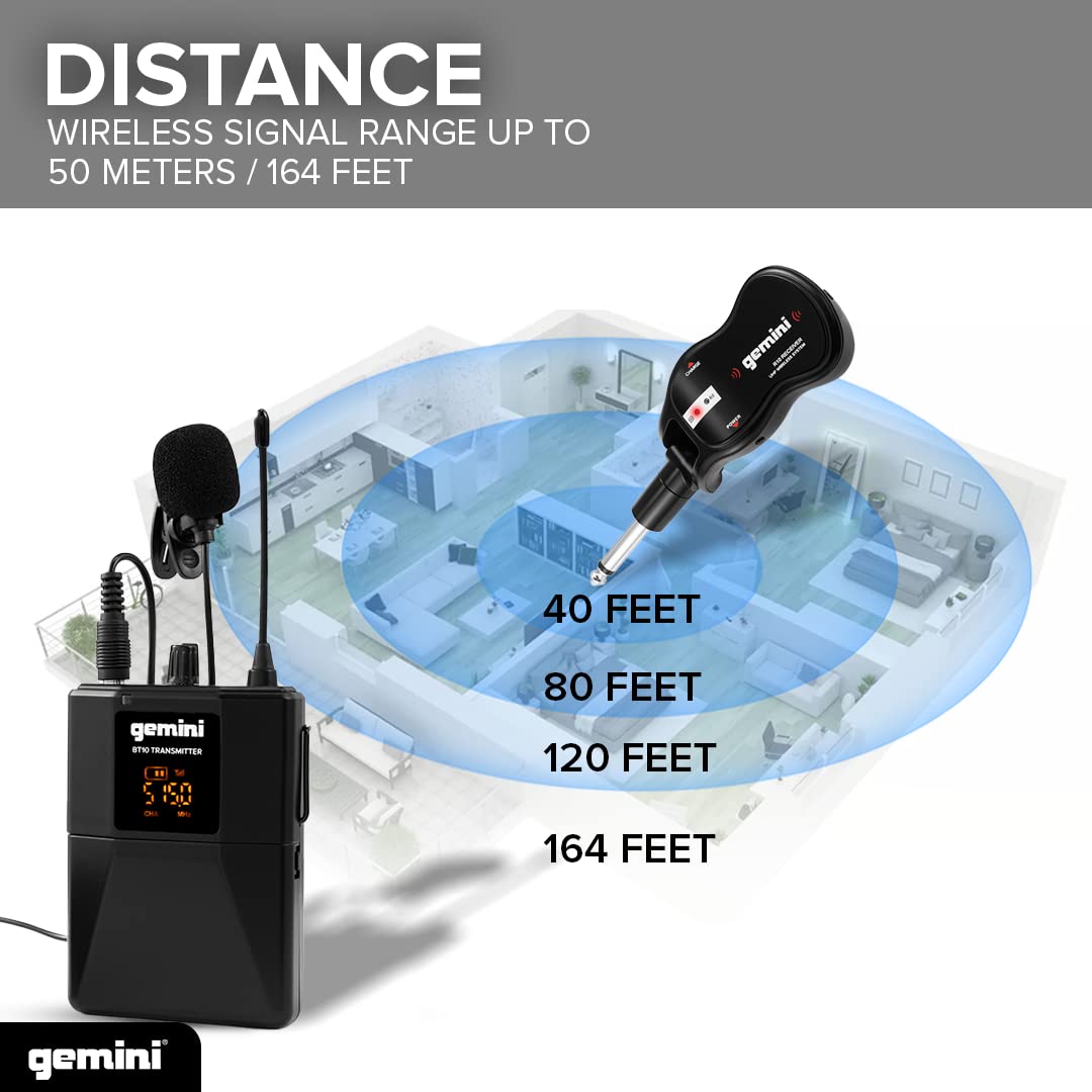 Gemini Sound Pro Audio GMU-HSL100 Plug and Sing Karaoke DJ, Bluetooth, Banda UHF, micrófono Lavalier con Conector inalámbrico de 1/4 Pulgadas, Adaptador transmisor para Altavoces