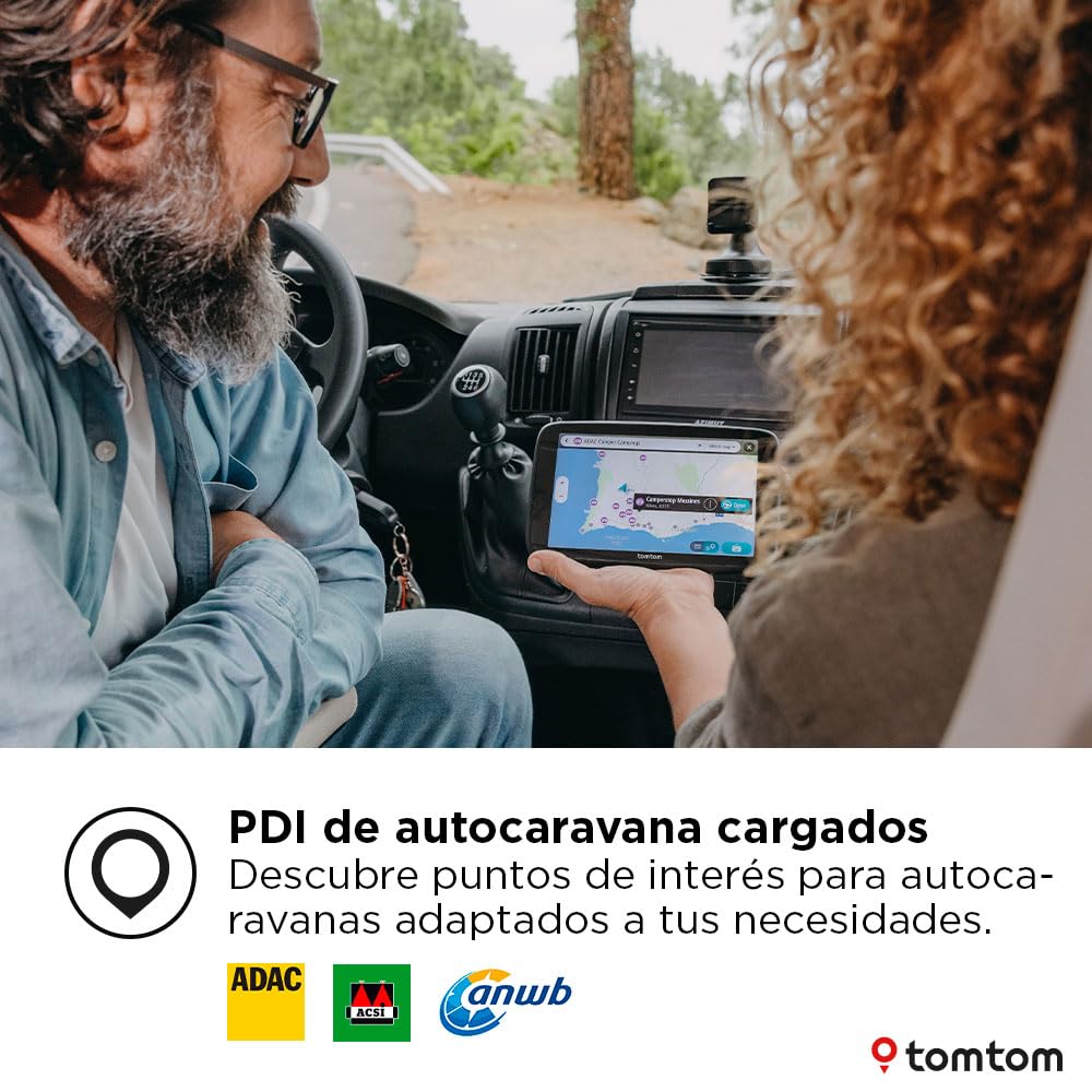 TomTom GPS para Autocaravana GO Camper MAX de 2. Gen. Pantalla de 7" con PDI, actualizaciones por Wi-Fi, TomTom Traffic, perfiles de vehículo, mapas del Mundo y Zonas de Bajas emisiones