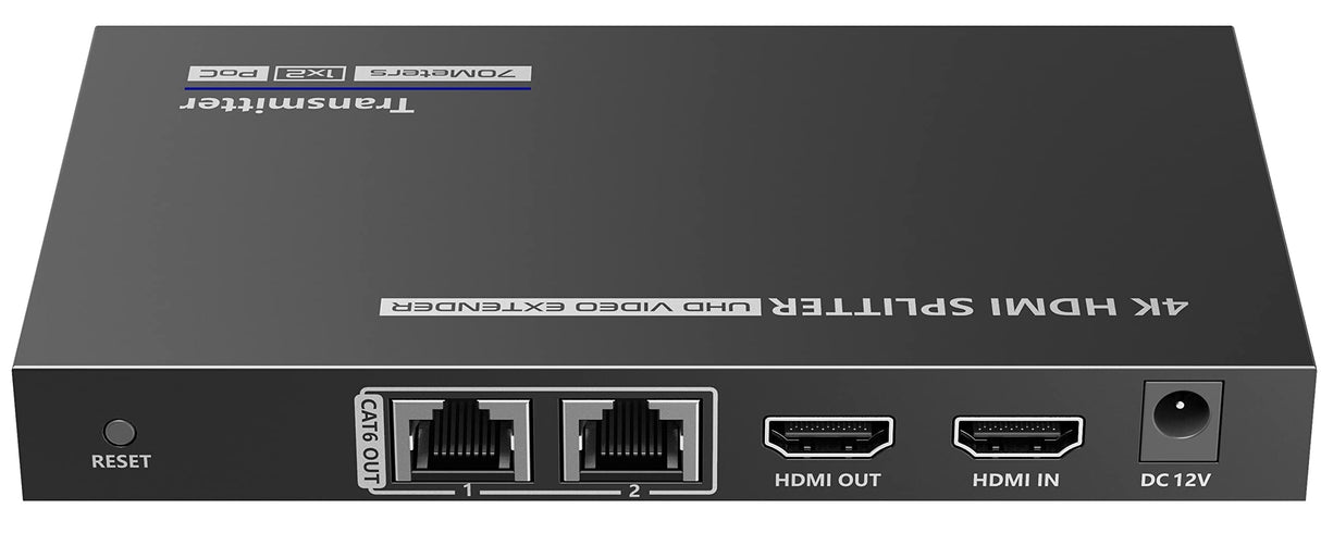 PremiumCord 4K HDMI 1-2 Splitter + Extensor vía Cat6/6a/7, Ultra HD 4K @ 30Hz a 70m, Carcasa Metálica, 2 Receptores con Fuente de Alimentación, Dolby TrueHD, 3D, EDID, CEC, HDCP2.2