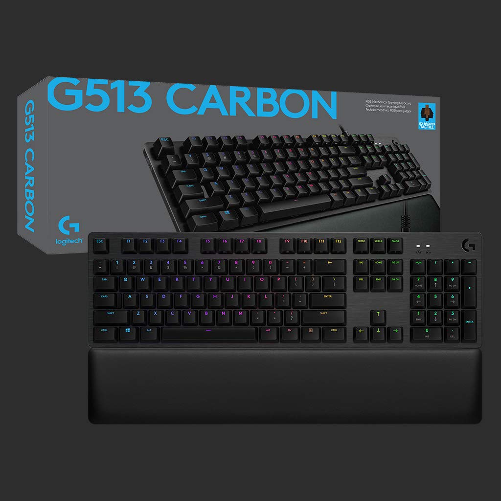 Logitech G Teclado mecánico para Gaming 513, interruptores táctiles GX-Brown, iluminación RGB, Bucle USB, reposamuñecas con Espuma viscoelástica, Carcasa de Aluminio, diseño escandinavo, Color Negro