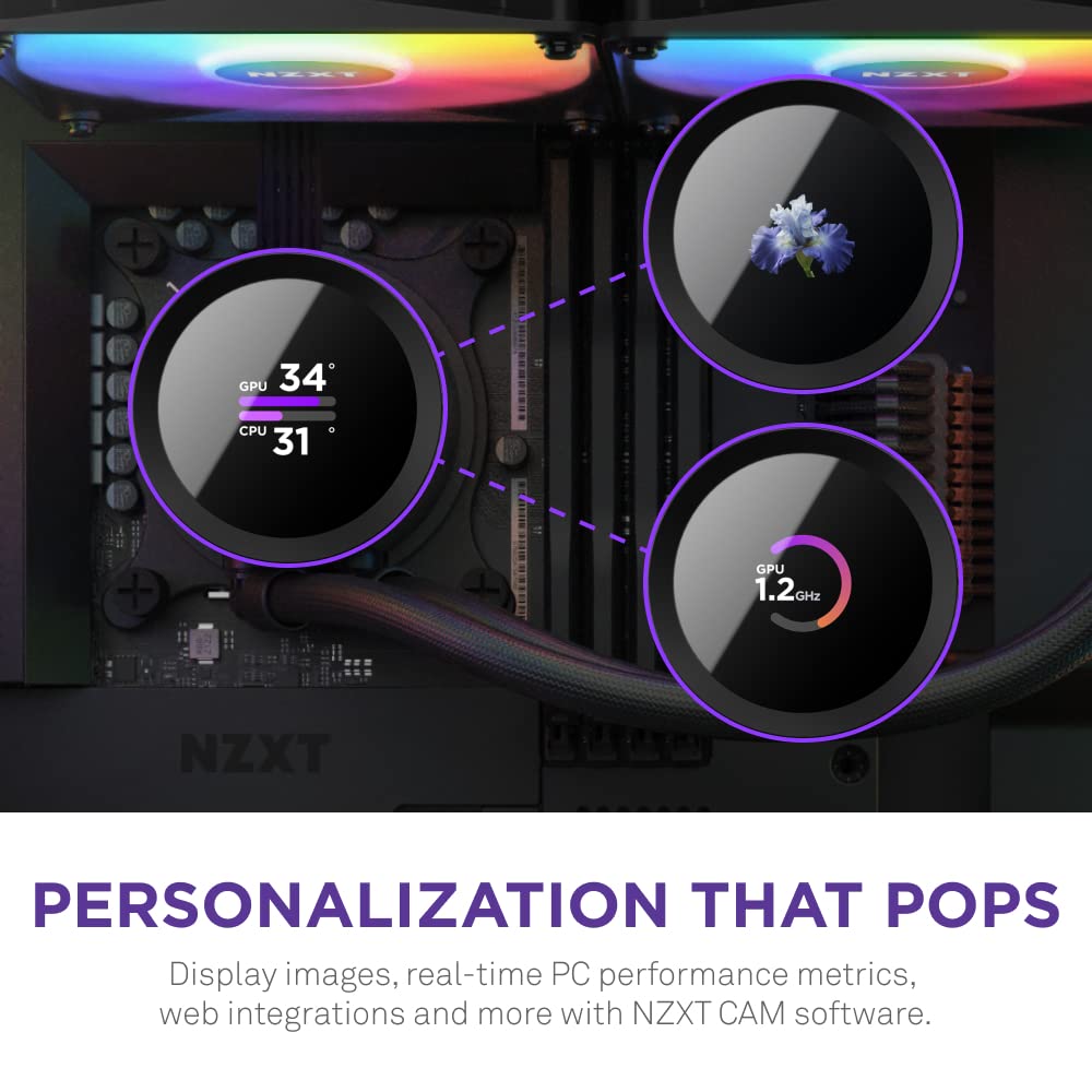NZXT Kraken 240 RGB - Enfriador líquido AIO de CPU de 240 mm - Pantalla LCD cuadrada personalizable de 1.54 pulgadas para imágenes, métricas de rendimiento - Bomba de alto rendimiento - 2 ventiladores