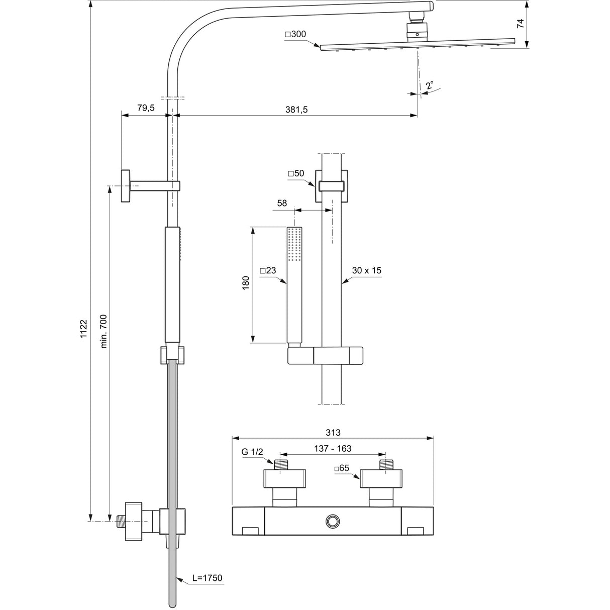 Ideal Standard A7542AA Sistema de Ducha, Cromo, 300 x 300mm