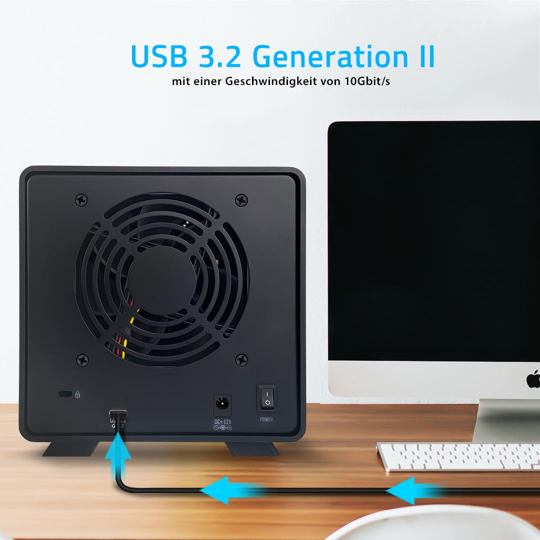FANTEC 4X USB3.2 Gen2 Hard Disk Docking Station for 4X SATA 3.5/2.5 Inch SSDs and HDDs, Transfer Rates up to 10Gbit/Sec, no Tools Required, 2X USB Cable. Aluminum Enclosure Black
