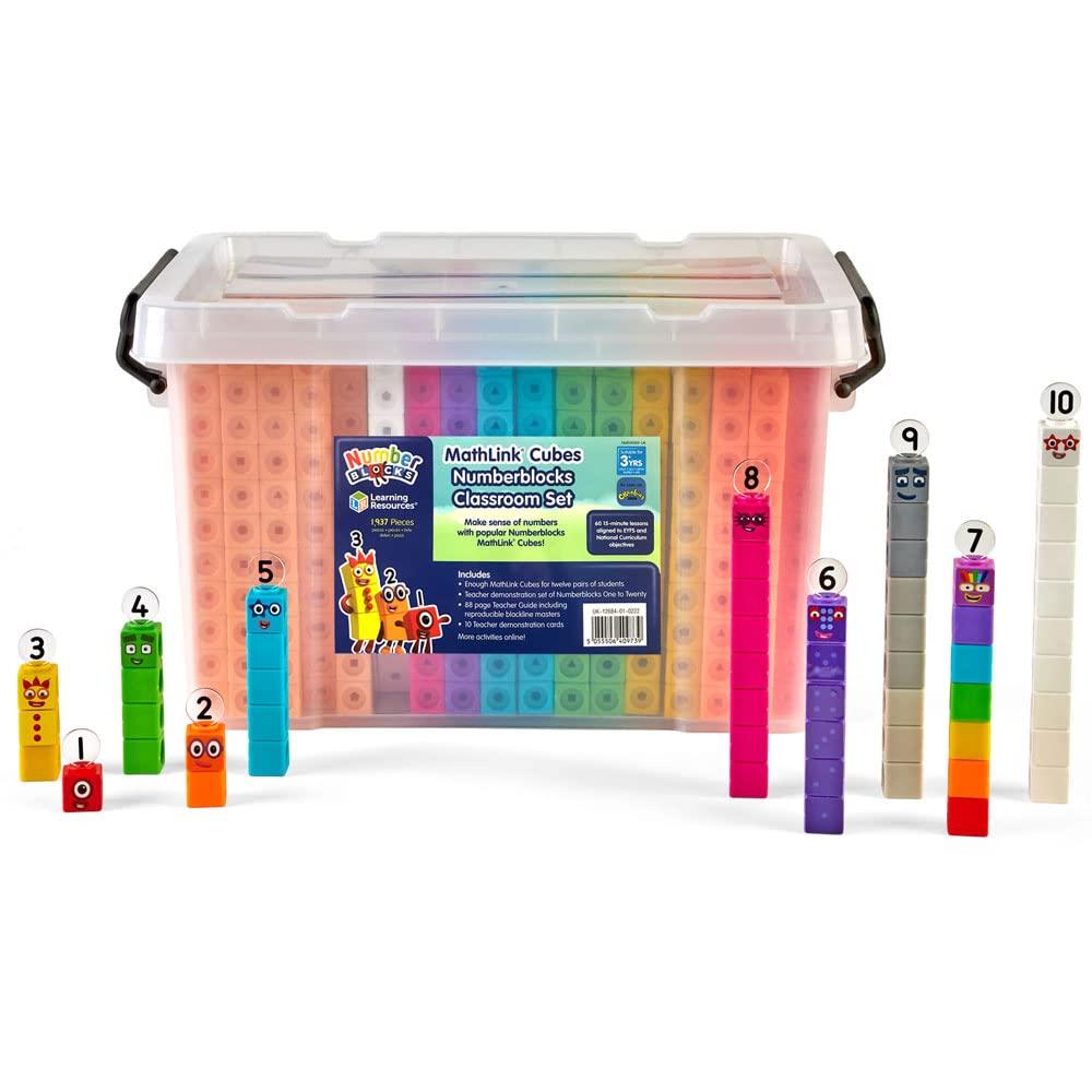 Learning Resources Set para el Aula de Cubos MathLink Numberblocks, guía Completa para el Profesor de 88 páginas con 60 lecciones de 15 Minutos, 1937 Piezas, 3 años, HM94589 - UK