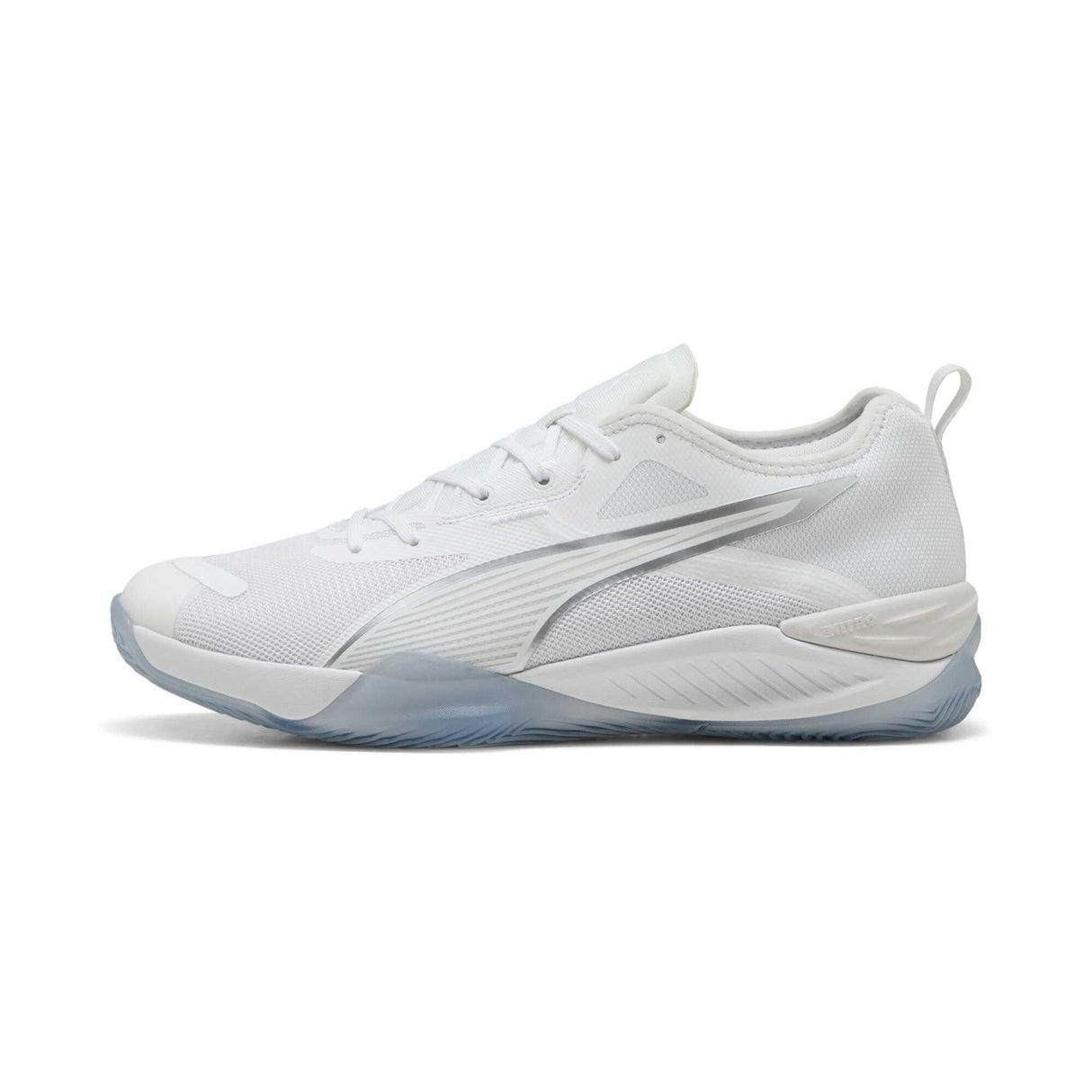 PUMA Eliminate Nitro 4, Zapato de Tribunal Interior Unisex Adulto, Blanco Plata, 45 EU