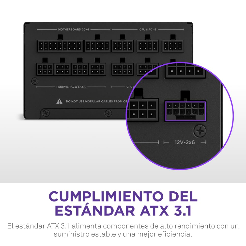 NZXT C1200 Gold ATX 3.1 - Fuente de alimentación para PC Gaming Totalmente Modular de bajo Ruido - 1200 W - 80 Plus Gold - Conector 2×6 de 12 V - Condensadores 100% japoneses - Negra