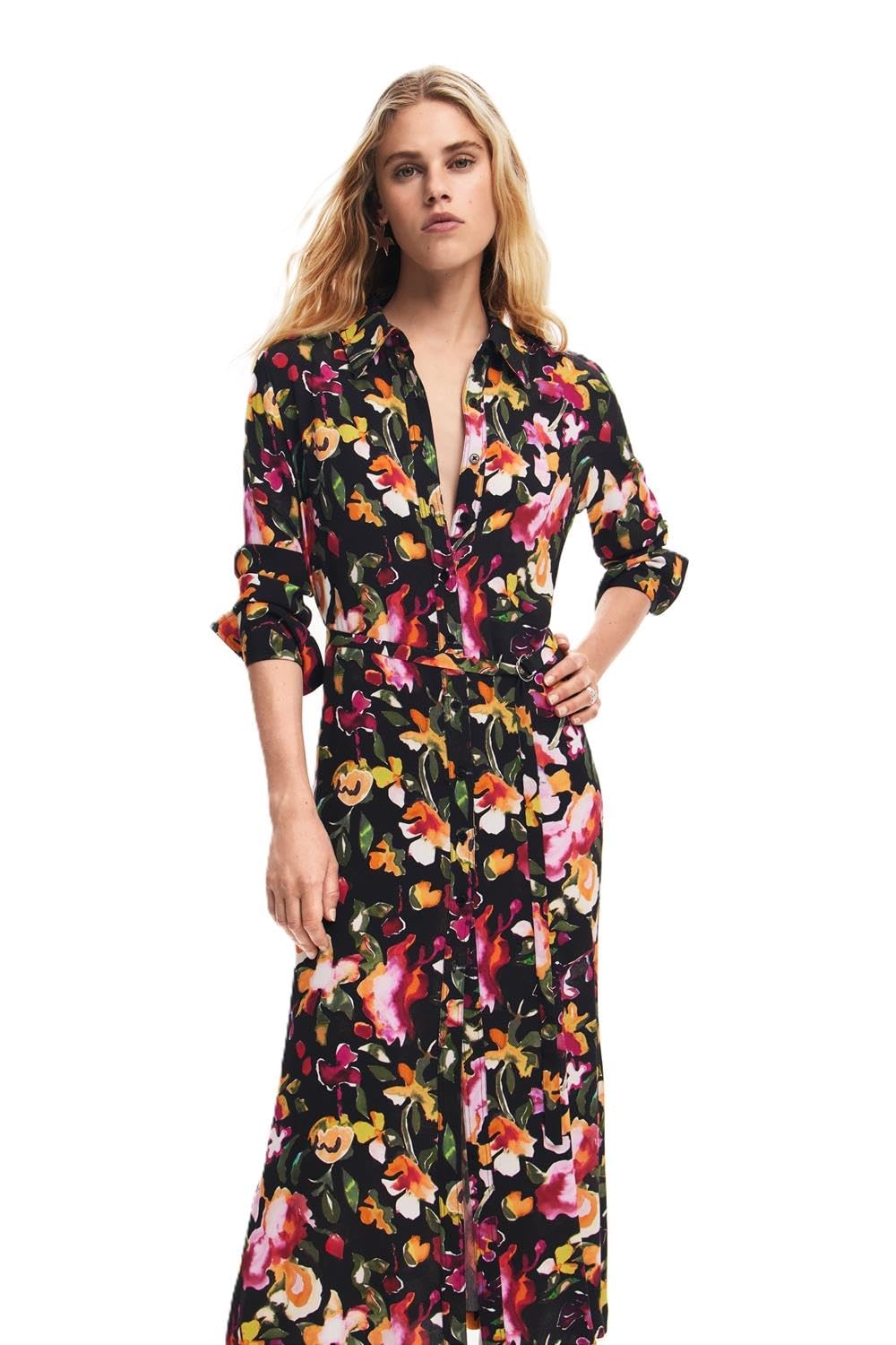 Desigual Vestido de Manga Larga para Mujer, Rojo, S