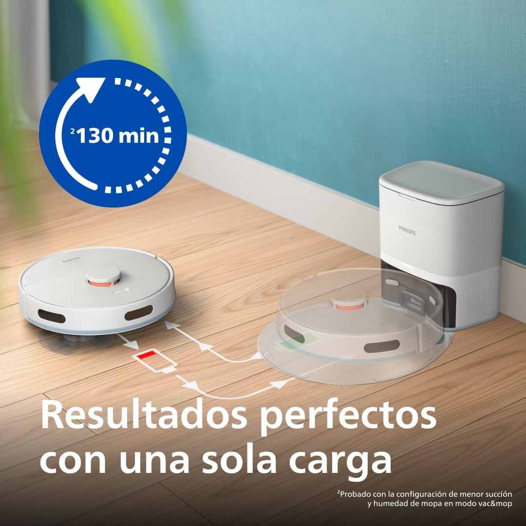 Philips Robot Aspirador Serie 2000-2700 Pa de Succión, Navegación Láser, App Homerun, Estación de Autovacío, 130 Minutos de Tiempo de Funcionamiento, Modo Alfombras (XU2100/20)