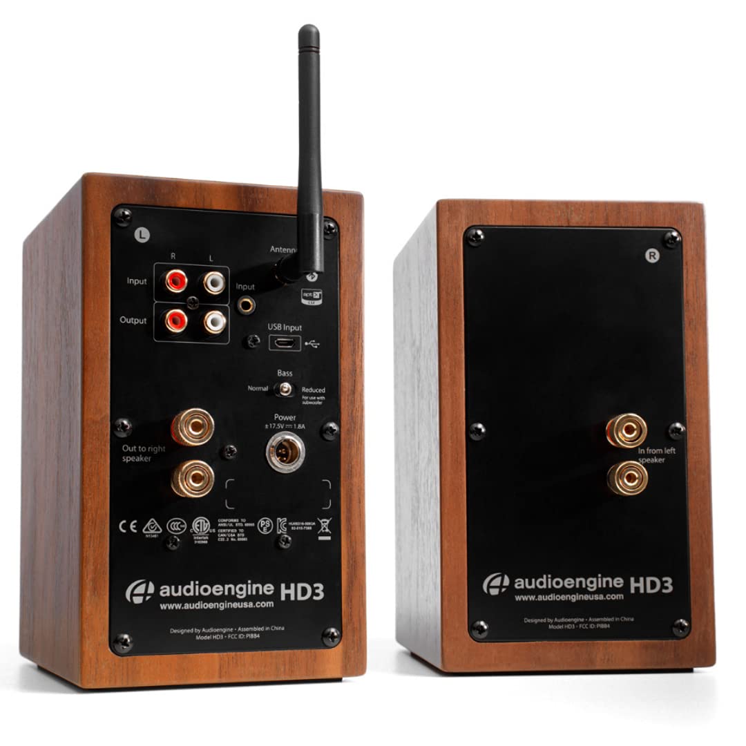 Audioengine A2 HD 60W Enceintes de Bureau alimentées Sans Fil | DAC 24 bits USB et amplificateur analogique intégrés | aptX HD Bluetooth, entrées USB, RCA et 3, 5 mm | Cbles Inclus (Noir)