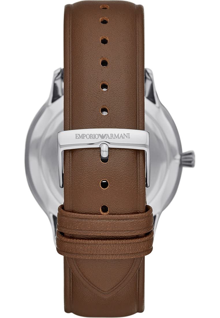 EMPORIO ARMANI Watch For Men, Quartz Three Hand Date Movement and 43mm Case Size with Leather Strap