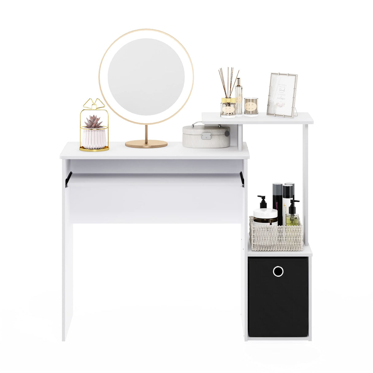Furinno Econ Multipurpose Home Office Escritorio, Tabla de Madera aglomerada, Blanco/Negro, 40.01 x 40.01 x 86.61 cm