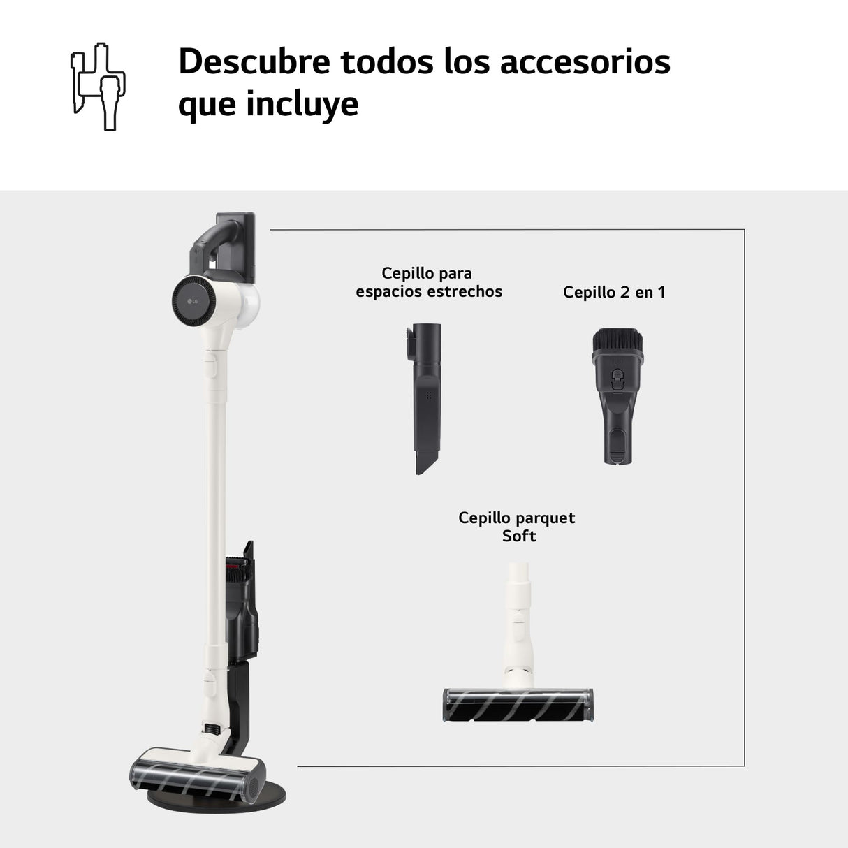 LG A9C-SLIM1C - Aspirador Escoba CordZero, Aspiradora con Sistema de Compresión de Polvo, Ciclónico, 150W Succión, Boquilla Varias Superficies, Base de Parking, 1.9 Kg, Blanco